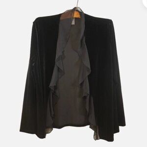 Sz 2 L Chico's Travelers Black Velvet Ruffle Cardigan Jacket~ Excellent